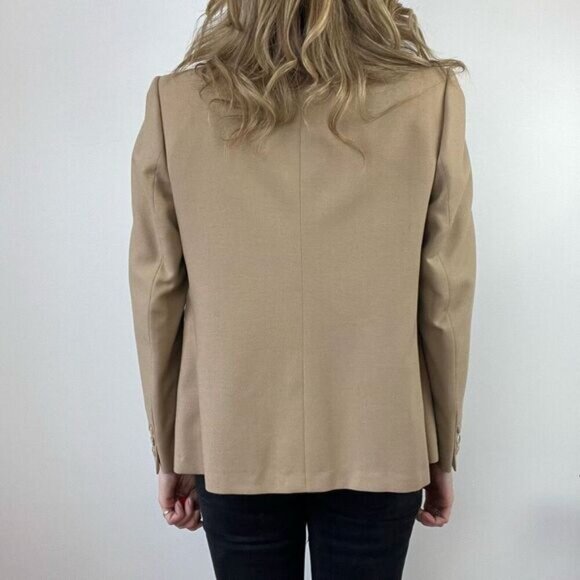 Vintage Women’s Medium Tan Wool Classic Suit Jacket Blazer Sports Coat 2 Button - Picture 5 of 14